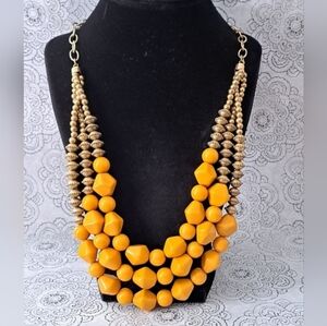 Bold Yellow & Gold Beaded Layered Necklace.